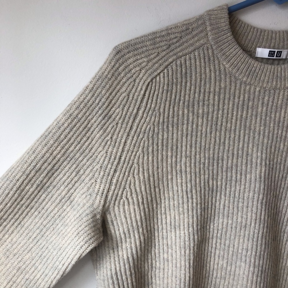 Uniqlo U ribbed wool sweater crewneck oatmeal color. - Picture 2 of 7